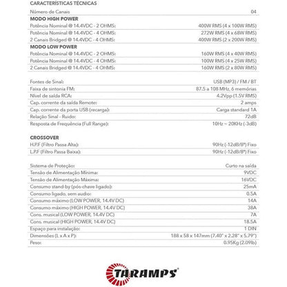 Radio Taramps Amplayer 4x100watts